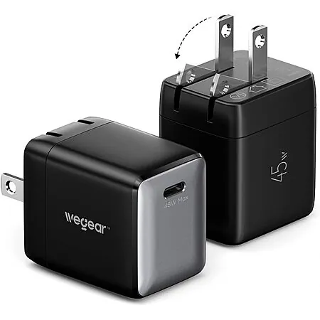 2-pk 45W wegear Nano Foldable USB-C Wall Charger (Black or White)