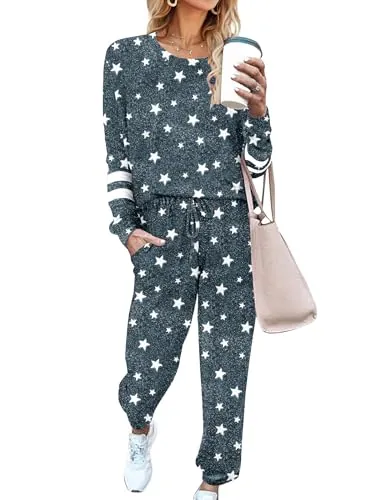 Ekouaer Women's Long Sleeve Lounge Suit w/ Pockets 2-Piece