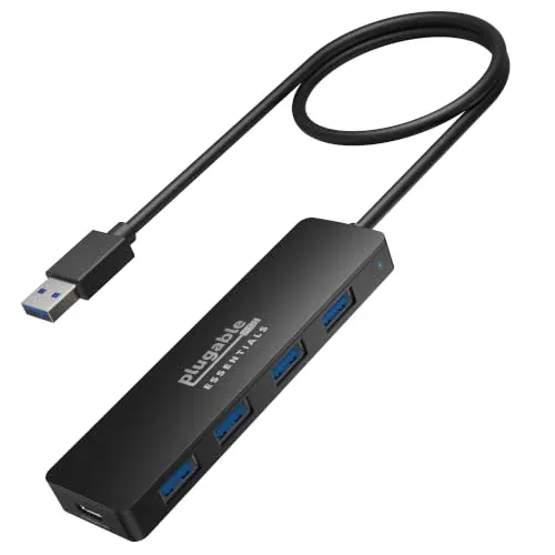 Plugable USB A 3.0 Hub 4-in-1 Splitter 4 USB-A Ports 0.7ft