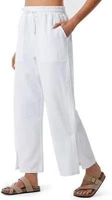 Libin Women Linen Pants Casual Travel Side Slit Ankle Pants