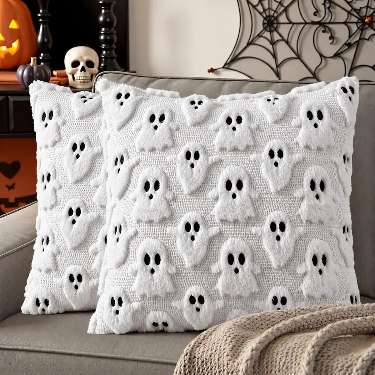decorUhome Fall Halloween Ghost Throw Pillow Covers 18×18 Set of 2