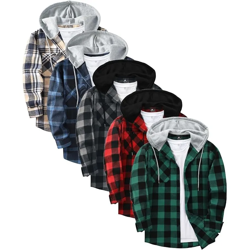 Little Beauty Mens Flannel Shirt Plaid Hoodie 5 Pack