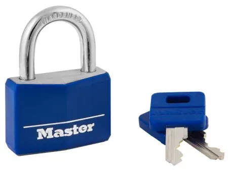 Master Lock Laminated Padlock with Brass Body and Blue Cover