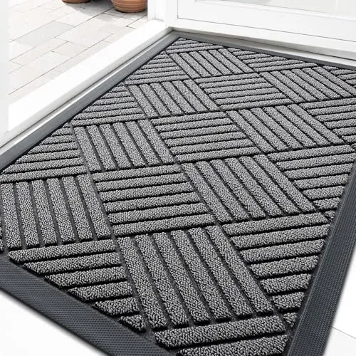 Olanly Front Door Mat Outside Entrance Grey Diamond