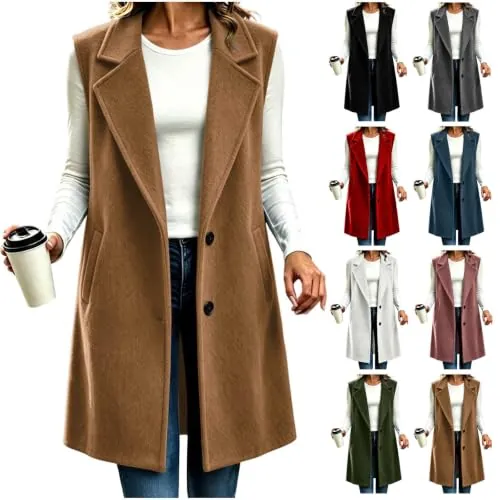 Button Front Long Vest with Pockets
