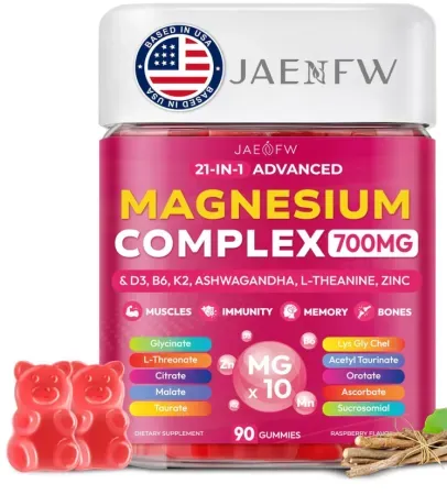 JAENFW 90-Count Glycinate Gummies 700MG 21-in-1 Advanced Magnesium Supplements