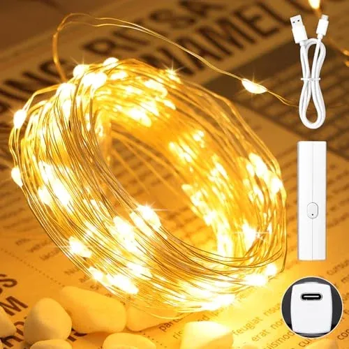 Lakumu USB-C Rechargeable Fairy Lights 33' 100 LEDs Warm White