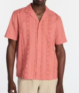 George Men's Cotton Linen Embroidered Camp Shirt