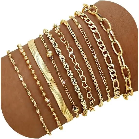 YEEZII 10-Piece 14K Gold Plated Bracelet Stack