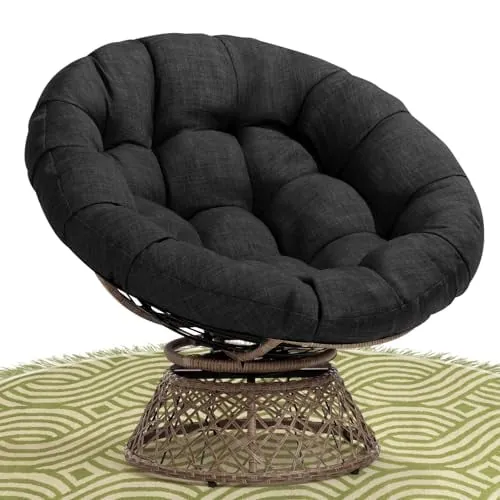 Bme 40" Ergonomic Wicker Papasan Chair with Soft Thick Density Fabric Cushion, Brown Base