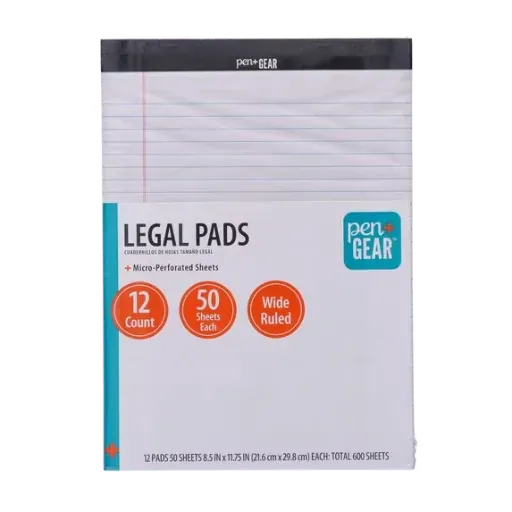 Pen+Gear Wide Ruled Legal Pads, 8.5"x11", White, 50 Sheets, 12 Pack