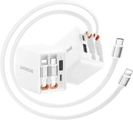 84W SUPERONE 4-in-1 Retractable Wall Charger w/ Dual Built-In Cables