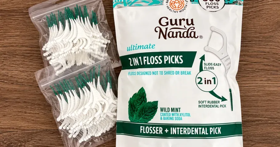 GuruNanda 2-in-1 Dental Floss Picks 40-Count Bags