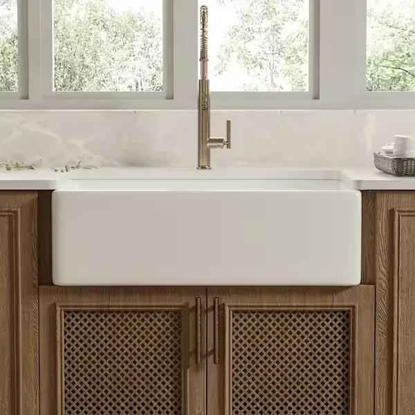 DEERVALLEY White Fireclay 30" Rectangular Single Bowl Farmhouse Apron Kitchen Sink w/ Grid & Strainer