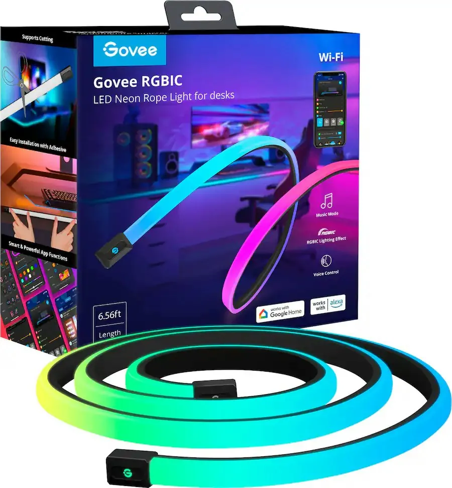 Govee 6.5-Foot RGBIC LED Neon Rope Light for Desks