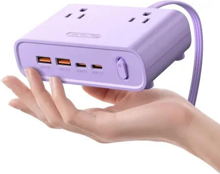 NTONPOWER 5' Flat Plug Power Strip with 25W USB-C, 4 AC Outlets