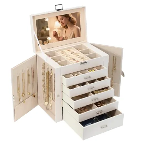 BOOVO 6-Layer Large Jewelry Box (Pearl White)