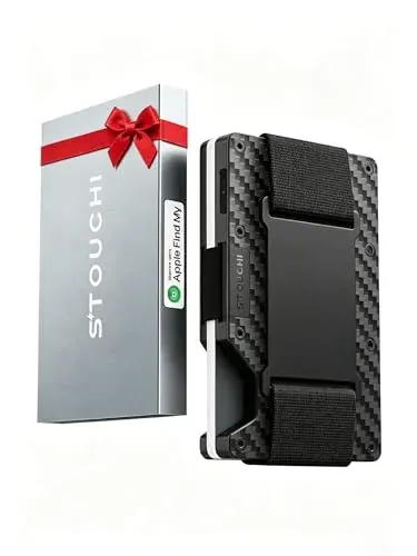 Stouchi Trackable Wallet for Men, Built-in Apple Find My (iOS Only) RFID Blocking Slim Metal Card Holder Wallet