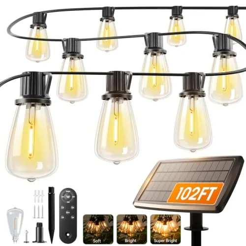 Addlon Outdoor Solar Waterproof/Dimmable 102' String Light w/ Remote