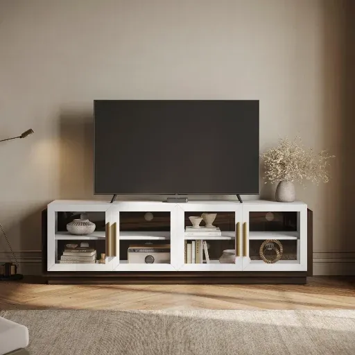 Wade Logan Asada 75" TV Stand Media Console (White/Brown)