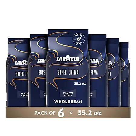Select Accts: 6-Pk 2.2-Lb Lavazza Medium Roast Whole Bean Coffee (Super Crema)