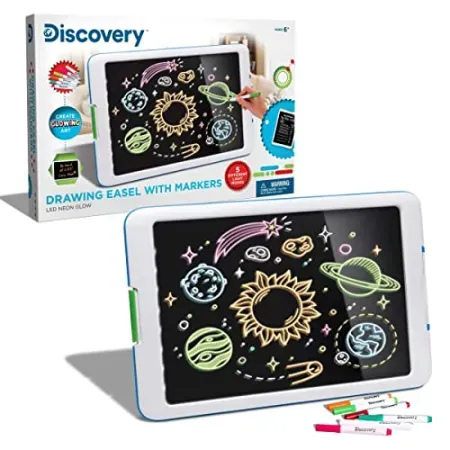 Discovery Kids Neon Glow Drawing Easel w/ 6 Color Markers