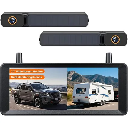 AUTO-VOX 2-Camera Solar Wireless Backup System for Vehicles w/ 7" 1080p Monitor