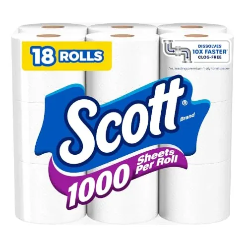 Scott 1000 Toilet Paper, 18 Rolls, 1000 Sheets