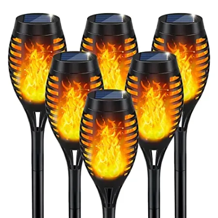 6-Pack IkeeRuic Solar Torch Outdoor Lights w/ Flickering Flame