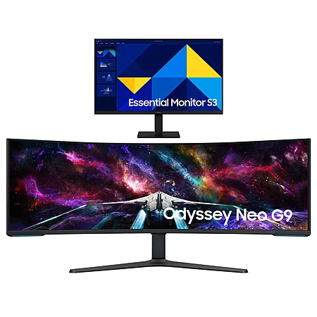 57" Samsung Odyssey Neo G9 240Hz Dual 4K Curved Monitor + 27" 1080p Monitor