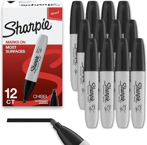Sharpie Permanent Markers Chisel Tip Black 12 Count