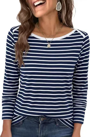 ANRABESS Women's Boat Neck Long Sleeve Top