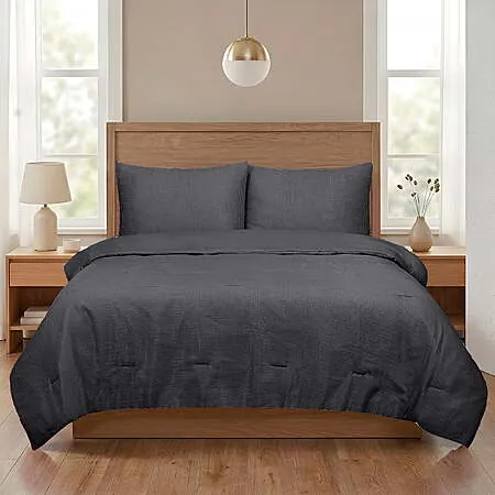 3-pc Mainstays King Size Waffle Comforter Set w/ Matching Shams (Grey Stone)