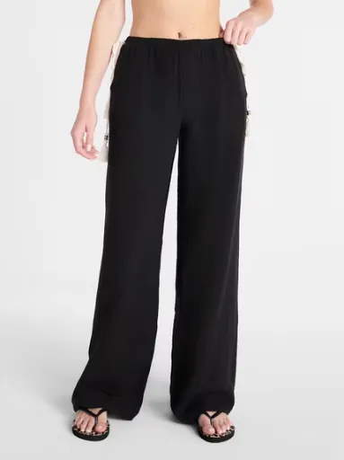 No Boundaries Women's Side Tie Gauze Beach Pants Black Soot