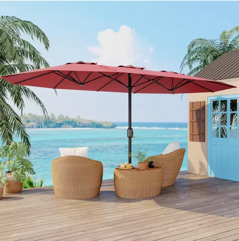 15-Foot Double-Sided Patio Umbrella w/ Base