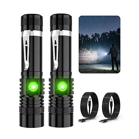 2-Pack Hoxida 2000lm Zoomable Rechargeable LED Tactical Flashlight