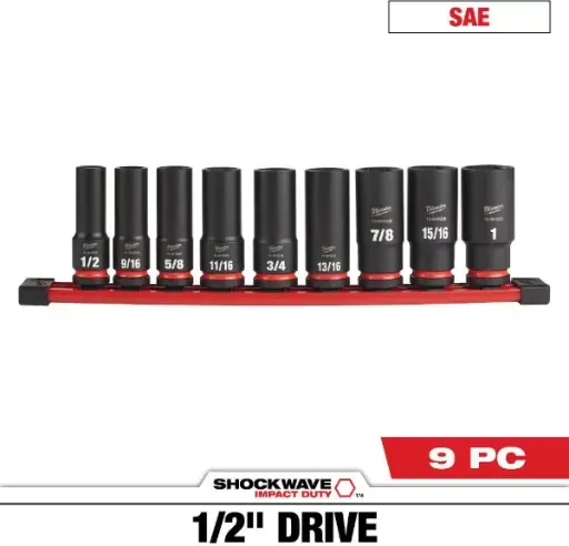 Milwaukee SHOCKWAVE Impact Duty 1/2 in. Drive SAE/Metric Deep Well Impact Socket Set (9-Piece)