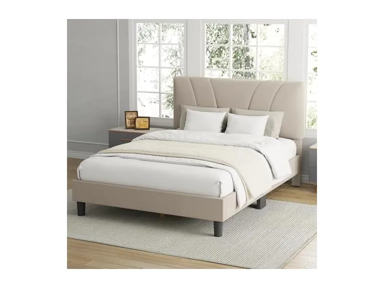 Avenco Queen Upholstered Platform Bed Frame with Adjustable Headboard