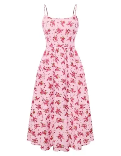 Belle Poque Women's Summer Floral A-line Midi Vintage Sun Dress