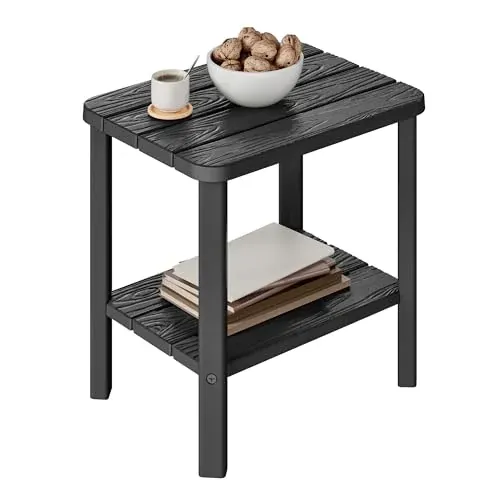 KAMABOKO Outdoor Side Table, 2-Tier Adirondack Square Patio Table, Black