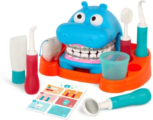 Battat Hippodontist Dentist Plastic Play Set with 14 Accessories