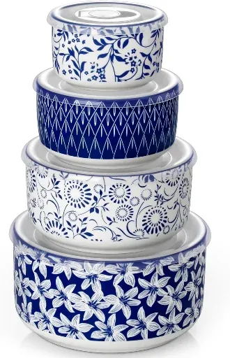 Vancasso Ceramic Nesting Bowls with Lids Set (4-Pack)