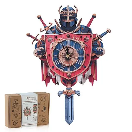 39-Pc. Rnfinewow 3D Wooden Knight Clock DIY Model Kit