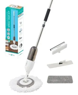 True & Tidy Spray-360 Clean Everywhere Spray Mop Kit w/ Flat, Round & Squeegee Heads