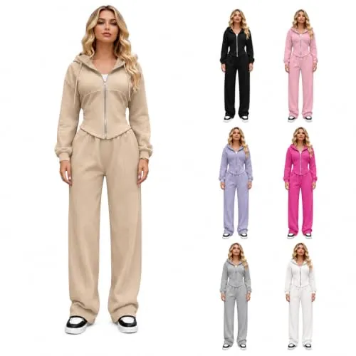 Hooded Zip Crop Top Lounge Sets