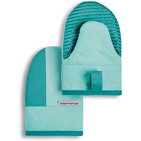 Prime Members: 2-Pk KitchenAid Beacon 2-Tone Non-Slip Mini Oven Mitts (Aqua Sky)