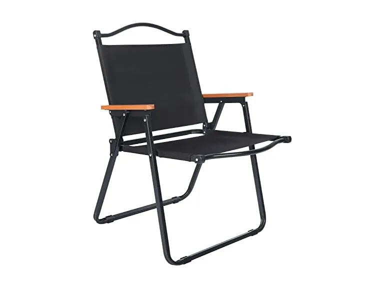 Yssoa Foldable Beach Chair w/ Storage Bag & Wooden Armrests (Black)