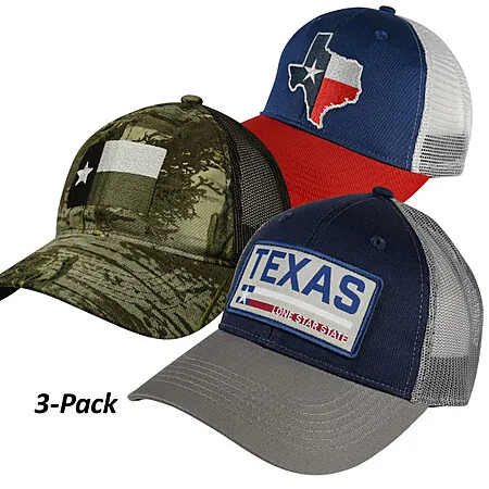 3-Pack Men's Texas Meshback Caps