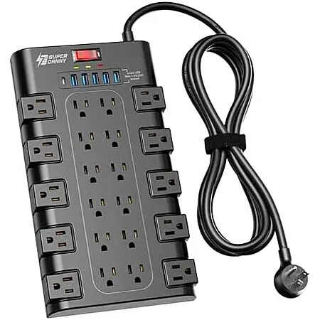 Prime Members: SUPERDANNY Power Strip w/22 AC Outlets & 6 USB Ports (Black)
