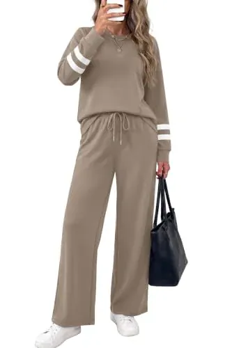 Varsity Stripe Wide Leg Two Piece Lounge Sets